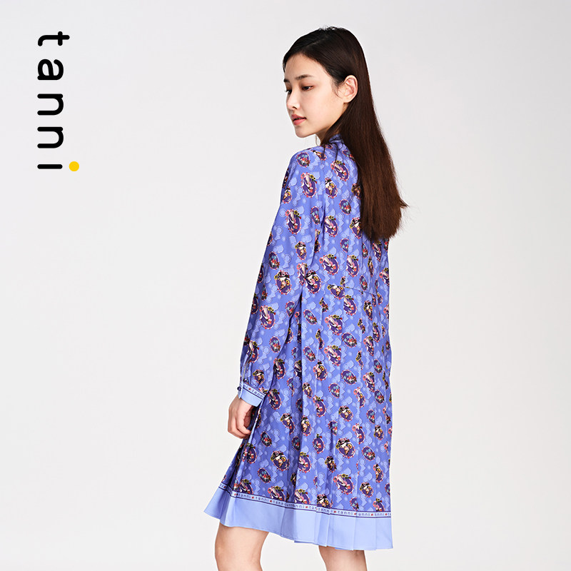 tanni新品女装高腰收腰字压古典连衣裙ti31dr391a连衣裙