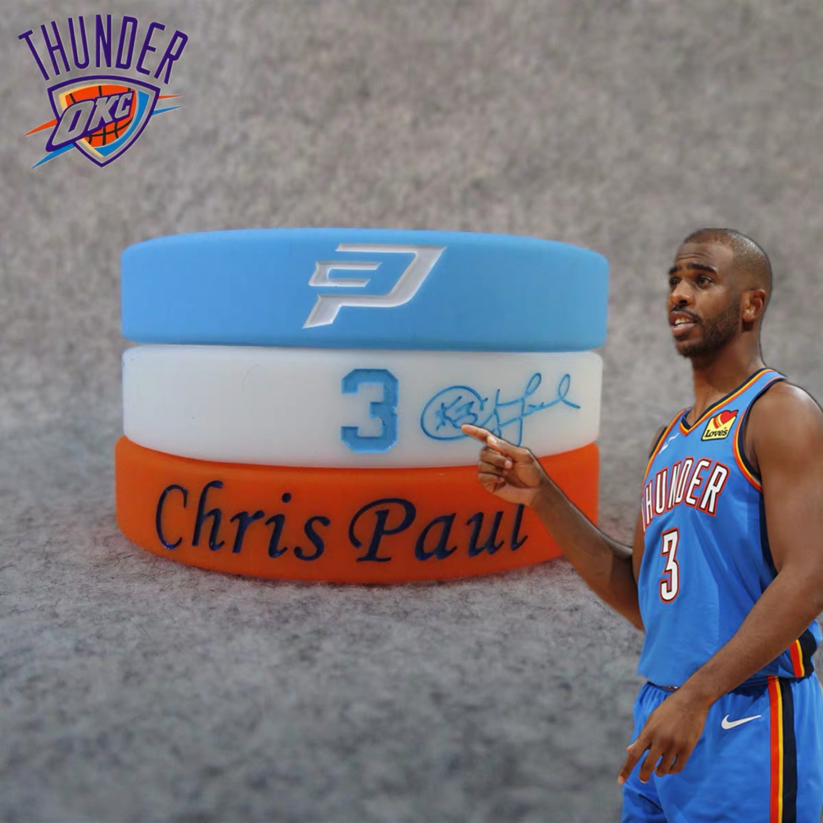雷霆3号克里斯保罗chrispaul签名运动手环硅胶篮球球迷用品