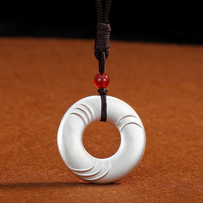 苏州银楼 平安扣吊坠999纯银古法实心男女款项坠配挂绳项链貔貅