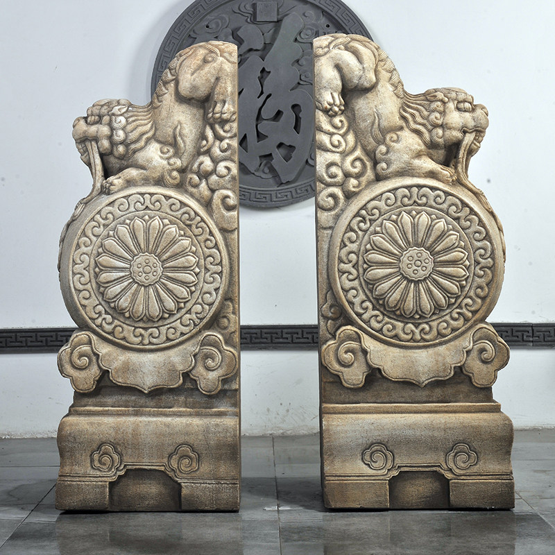 石雕门墩抱鼓石一对汉白玉中式仿古庭院别墅门口石雕