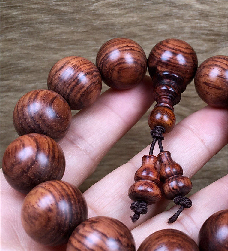 黄油梨老料手串虎皮纹无胶蜡海南黄花梨佛珠盘玩手串