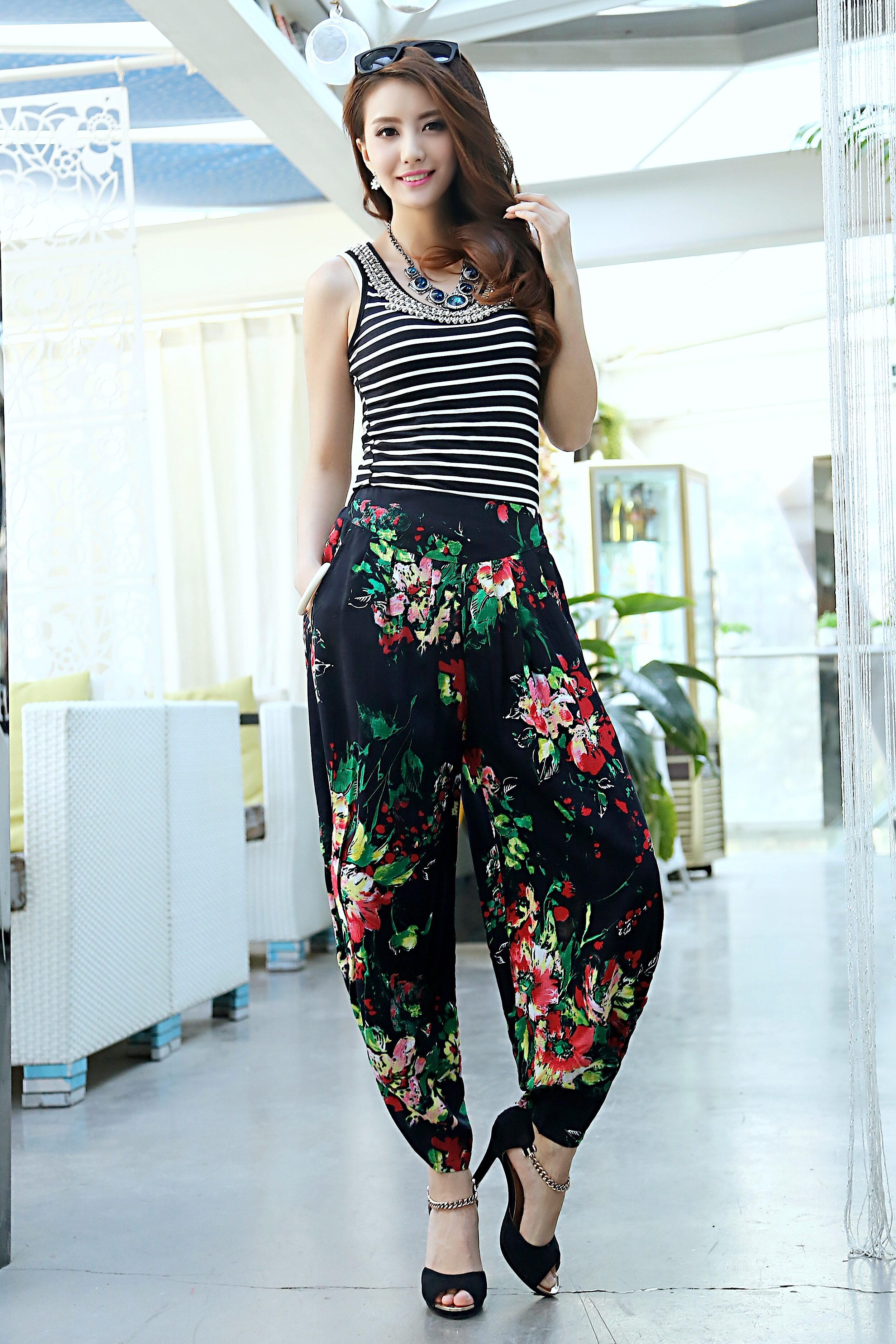 棉麻灯笼裤女夏季女装人造棉宽松萝卜裤子宽松九分裤薄款哈伦裤潮