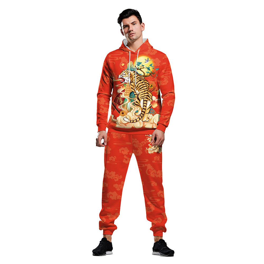 2022虎年新款亲子装两件件套3d印花老虎图案民族服装