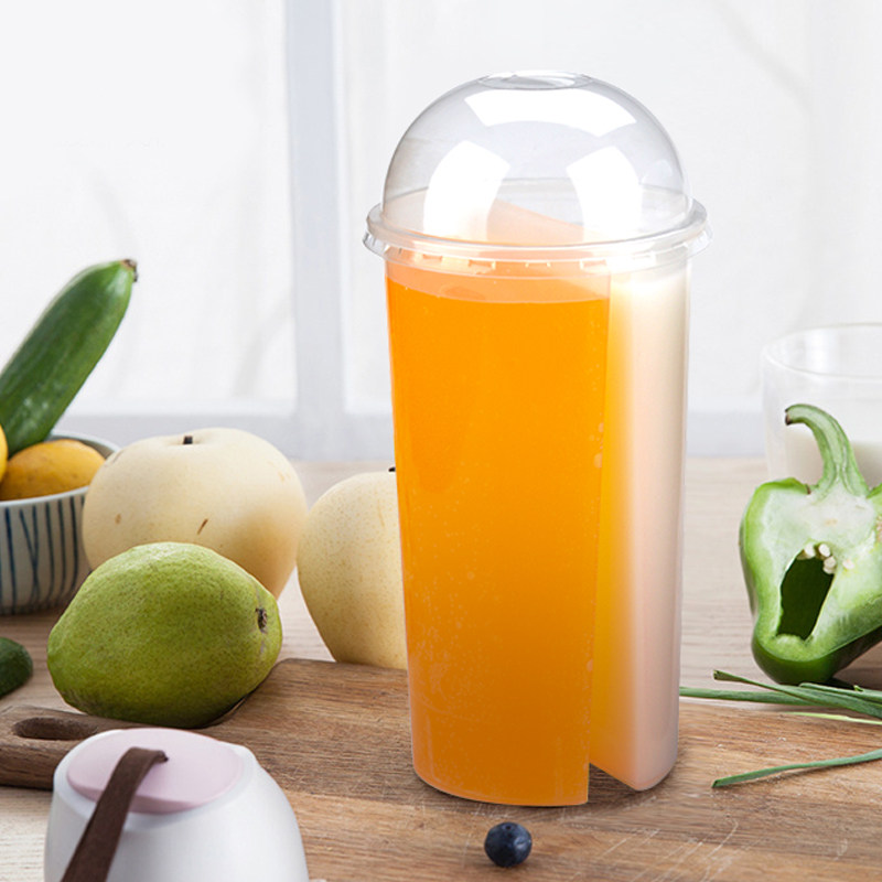 700ml一次性塑料双响炮分享双格加厚奶茶茶杯注塑塑杯