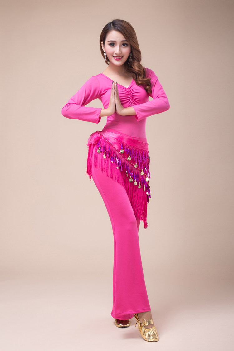 秋冬肚皮舞套装新款大码练习 练功l服遮肚长袖牛奶丝演出服包邮女