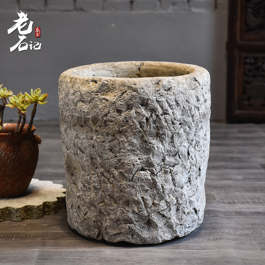 石臼水景旧石器石槽石盆花花盆流水容器室内景观石雕