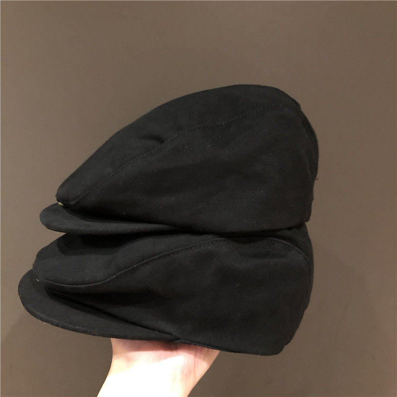 日系金属机械插扣黑色复古反戴贝雷帽夏季薄款帽子