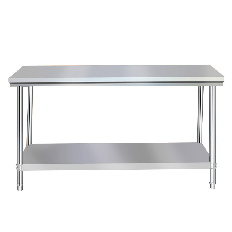 饭店不锈钢工作台桌子两层厨房切菜打荷操作台定制白钢置物架台面