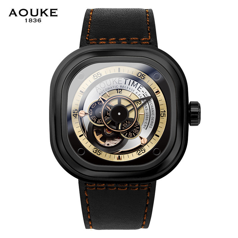 奥刻手表正品罗宾尼男士全自动机械表防水表盘镂空国产腕表