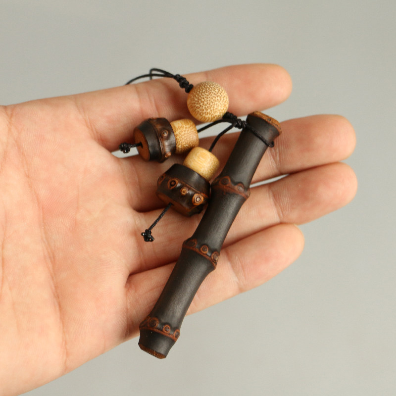 紫气东来紫竹鞭竹根精工打磨手工手机挂件把玩装饰茶道