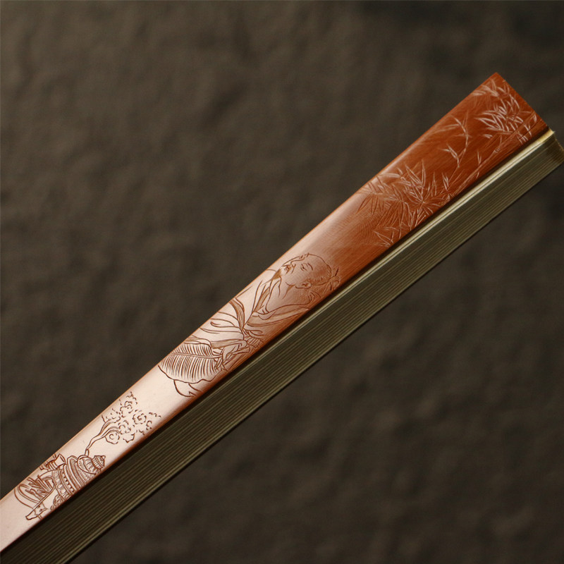 文人双合折扇文人雅士雅士雕刻精工江本袁江本名家竹编