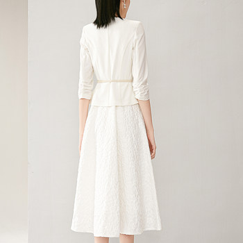 ສິ້ນສີຂາວ 2024 Summer New Jacquard French Long Skirt Retro High Waist Slim Niche Sleeveless Dress Style Feminine