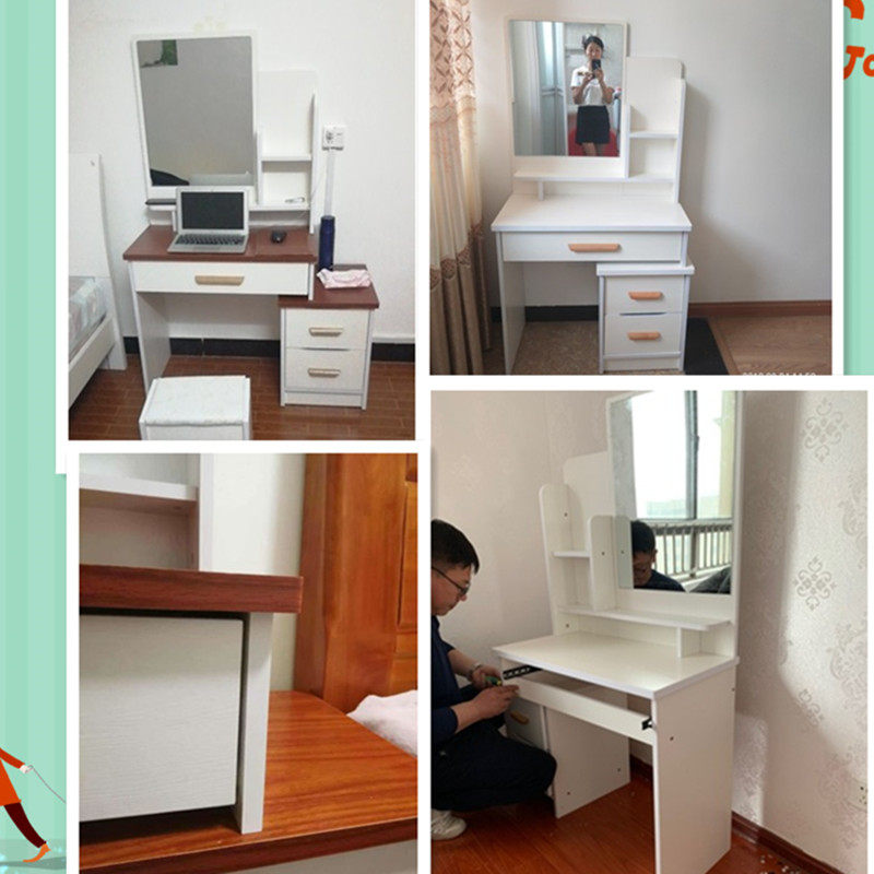 梳妆台卧室小户型迷你实木简约现代生态板桌伸缩地中海家用化妆台