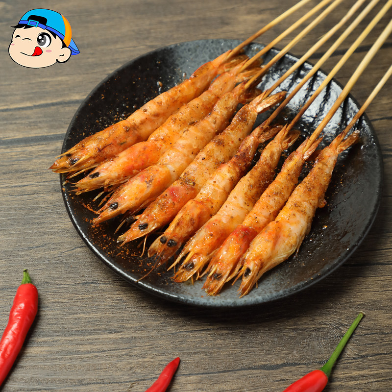 串串手把油炸鲜虾串小虾新鲜半成品冷冻河100串一包虾类制品