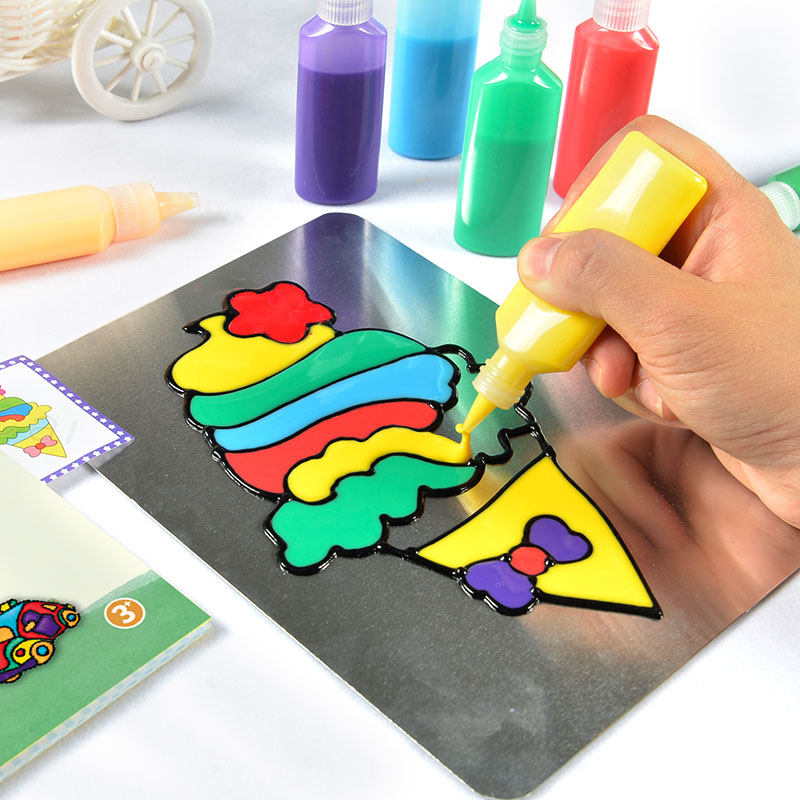 儿童胶画烤画颜料炫彩玻璃涂色画幼儿园手工diy制作填色涂鸦彩绘