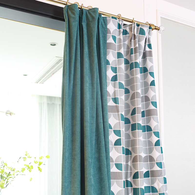 定制鸢尾乡旅湖蓝几何北欧竖拼文艺窗帘美式客厅定制窗帘