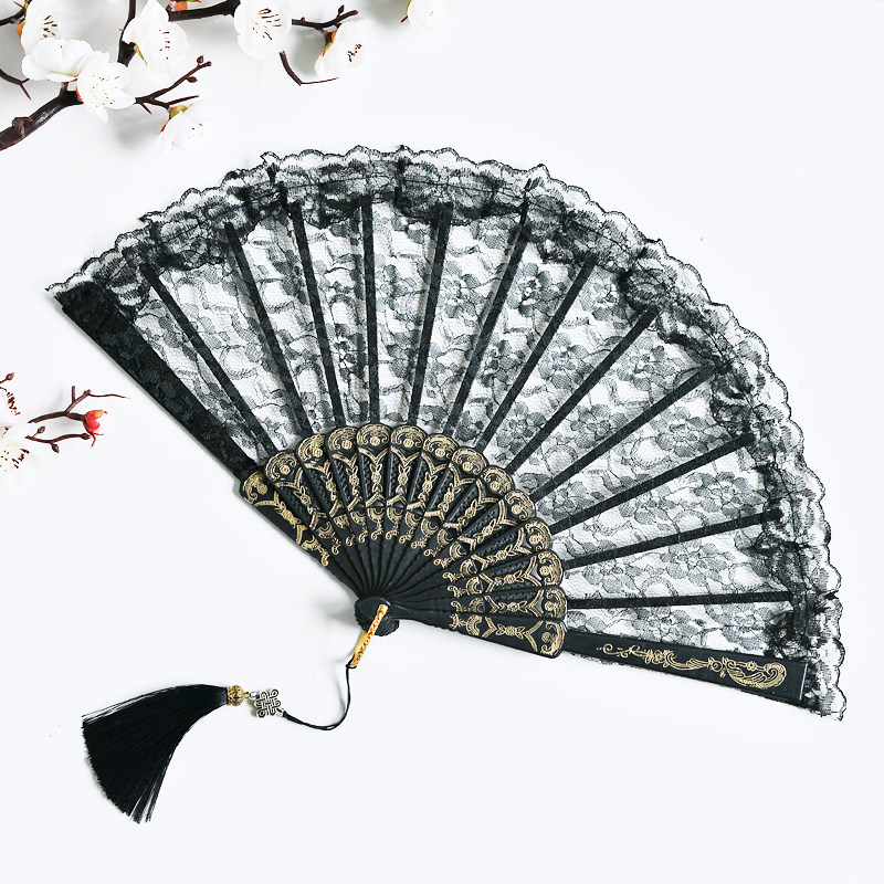 中国国风古典旗袍舞蹈跳舞折扇好开开合黑色扇子
