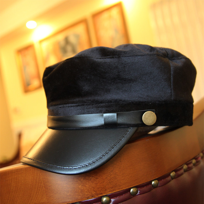 军帽私语帽子子女秋冬冬天新款韩国丝绒平顶帽子