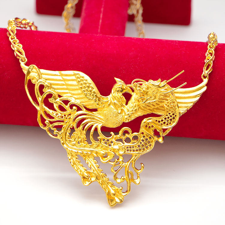 项链镀金时尚新款龙凤女款新娘结婚金项链婚庆项链