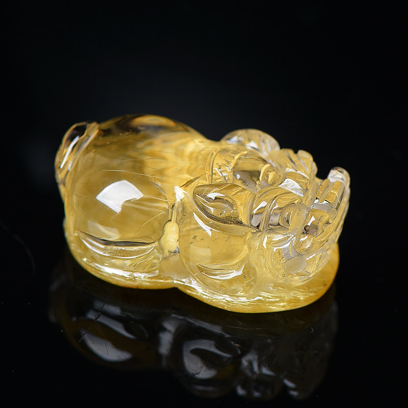 伊兰纯295mm孤品天然水晶金发貔貅可穿手链钥匙扣皮丘项坠