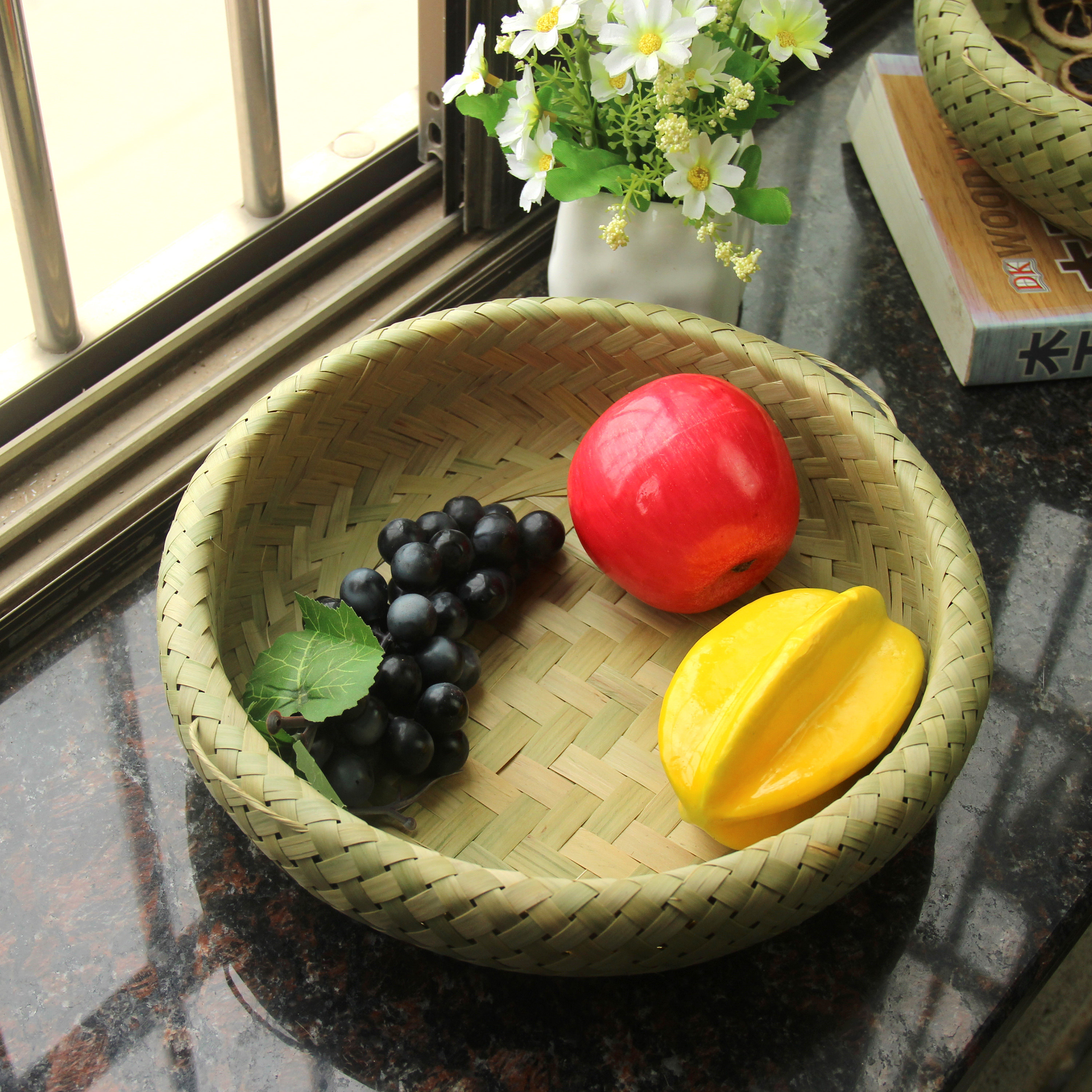 竹编制品簸箕鸡蛋收纳竹篮有孔水果篮馒头农家竹编