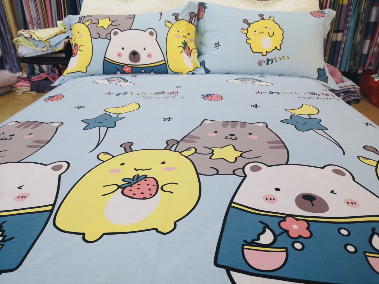全棉斜纹动漫卡通床单角落生物蓝色男女女孩订做床单