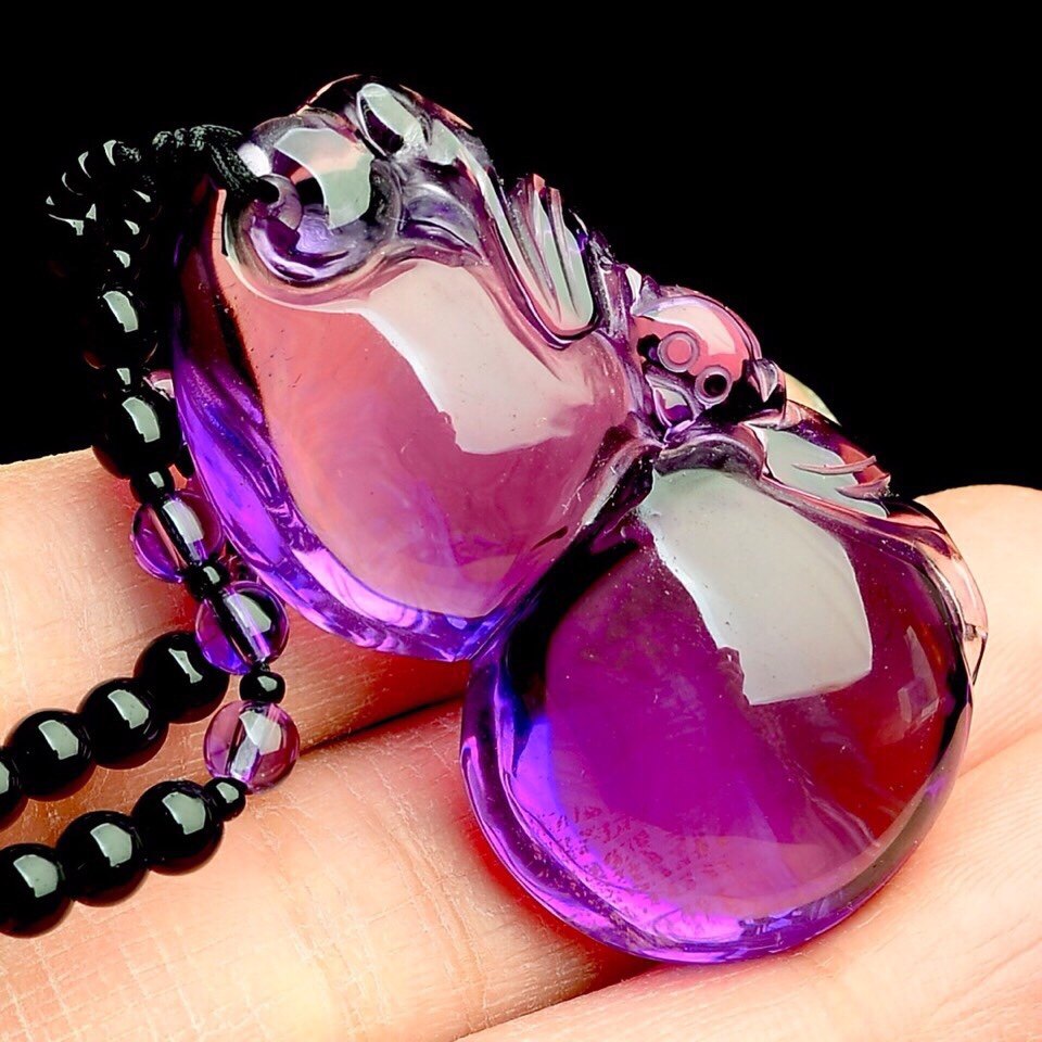 紫水晶葫芦天然吊坠雕刻项坠晶体剔透无绵无裂颈饰