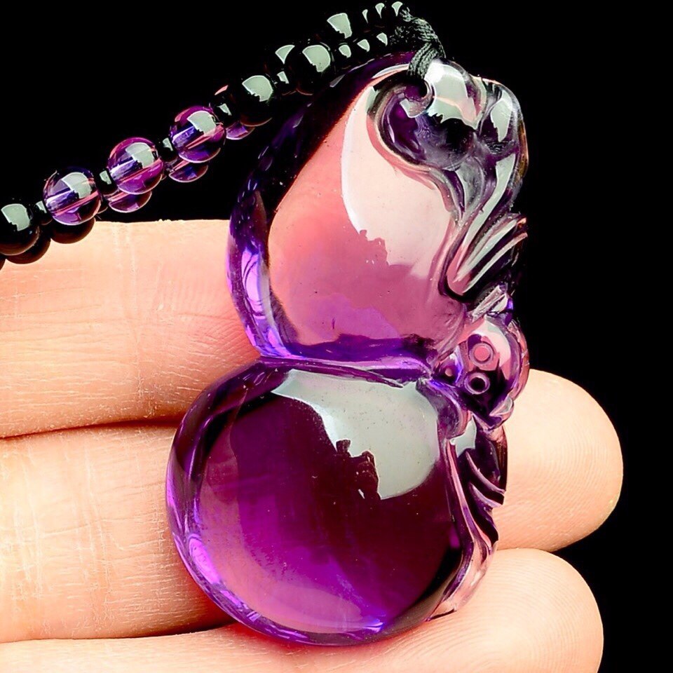 紫水晶葫芦天然吊坠雕刻项坠晶体剔透无绵无裂颈饰