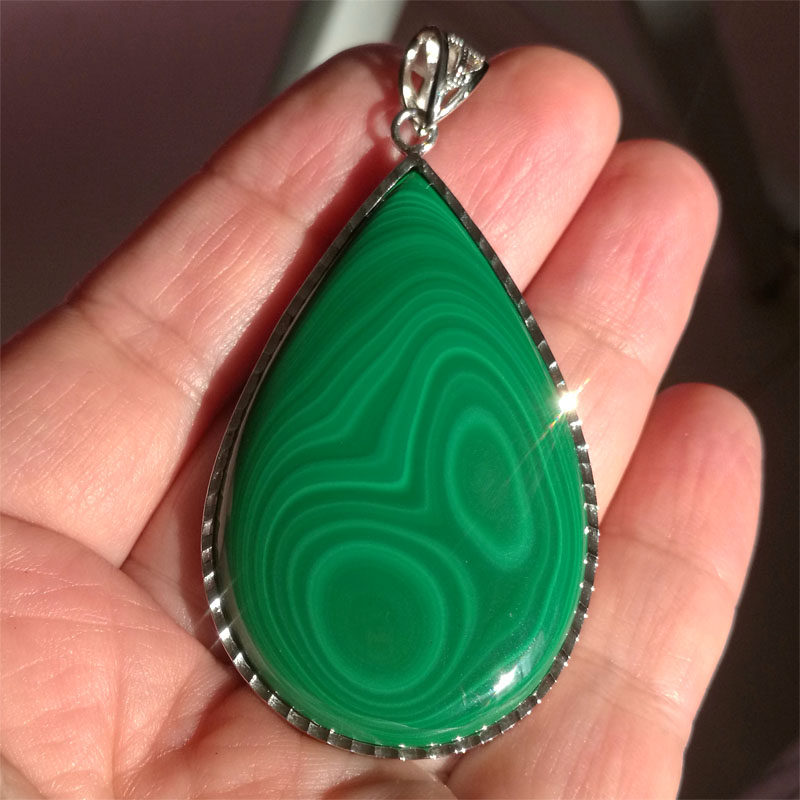 天然孔雀石镶嵌水滴吊坠项链清晰纹理一物一图包邮项坠