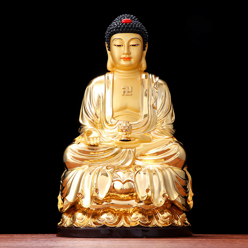三宝一套鎏金释迦牟尼纯铜佛像家用阿弥陀佛铜像如来摆件