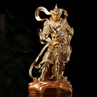 台湾铜贴金伽蓝韦陀佛像家用供奉佛教寺庙护法像韦驮菩萨关公摆件