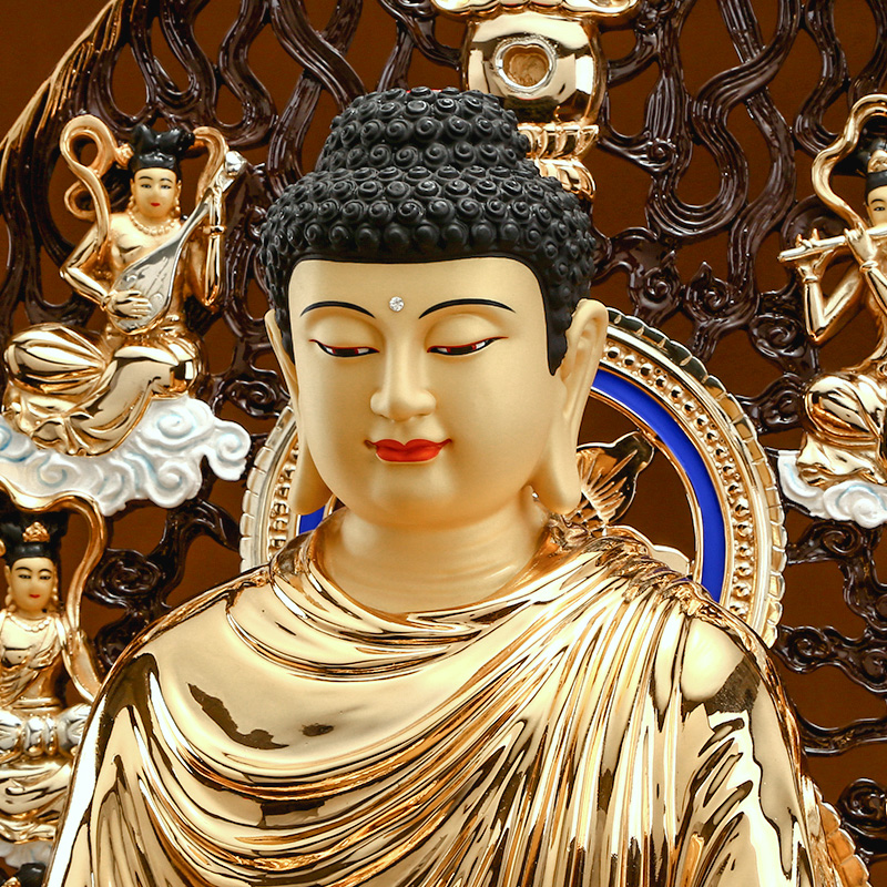 台湾纯铜释迦牟尼盛凡鎏金佛像背光光大如来如来佛装饰摆件