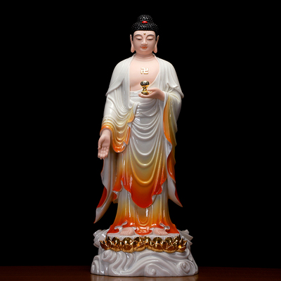 家用西方三圣汉白玉石雕阿弥陀佛接引佛站观音佛像供奉摆件