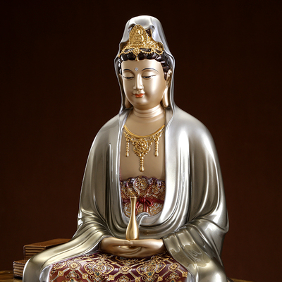 家用新中式中式铜雕禅定观音佛像客厅掐丝珐琅镶金观世音菩萨高档摆件