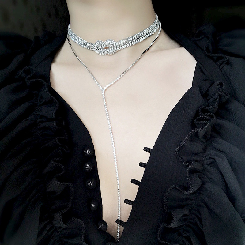 ins打结闪亮水钻多层choker颈圈女颈带脖子饰品项链