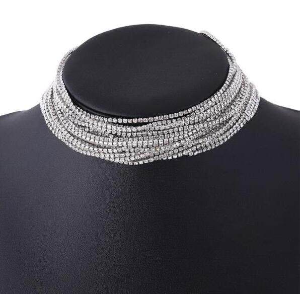 欧美范儿kendall同款多层镶钻颈链水晶项链