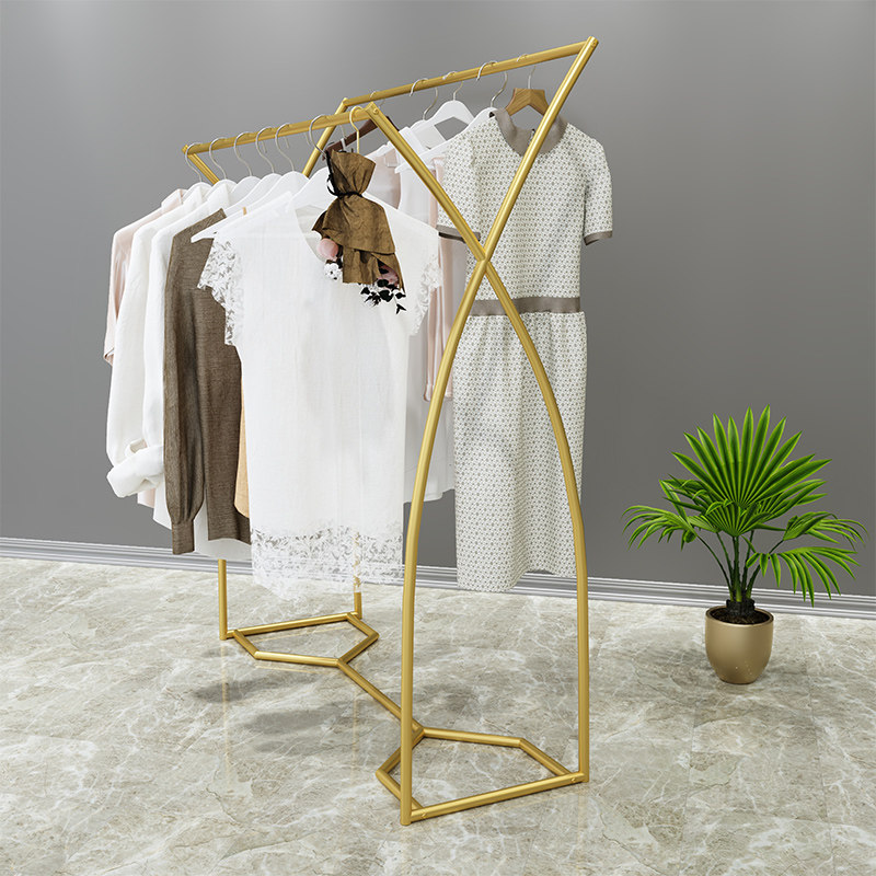服装店衣架展示架双排落地式金色中岛货架陈列女装服装展示架