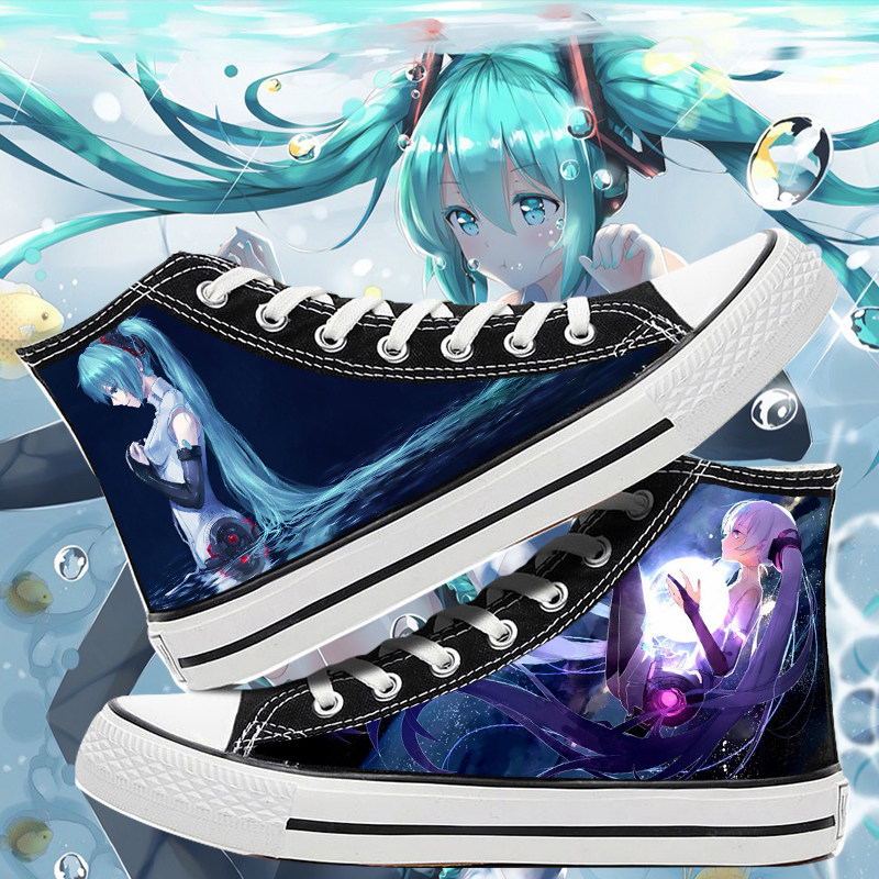 未来高帮帆布鞋学生新款男女情侣板鞋miku动漫帆布鞋