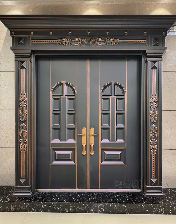 定制仿铜大门别墅对开四开锌合金农村防盗门进户门进户门