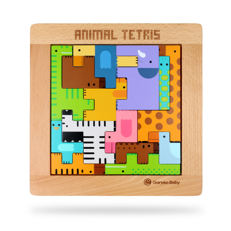 goryeobaby木质儿童动物俄罗斯方块拼图玩具益智力早教积木236岁
