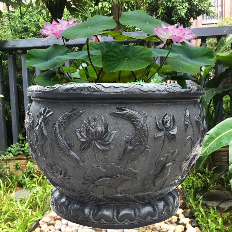 石雕鱼缸花盆青石仿古石缸荷花石盆庭院石头石雕