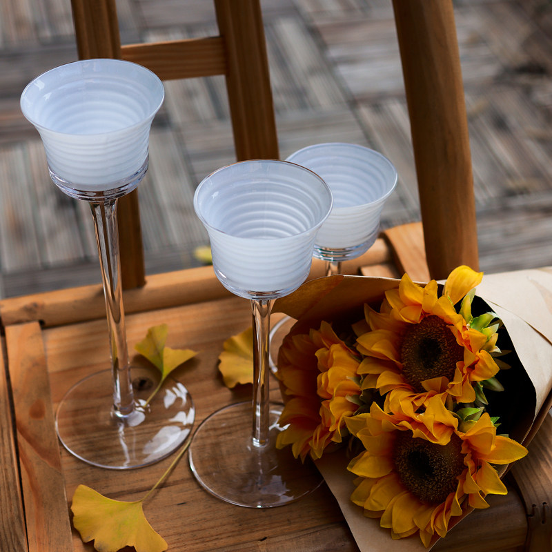 欧式1028外贸出口尾货中古家用玻璃高脚烛台蜡台烛台