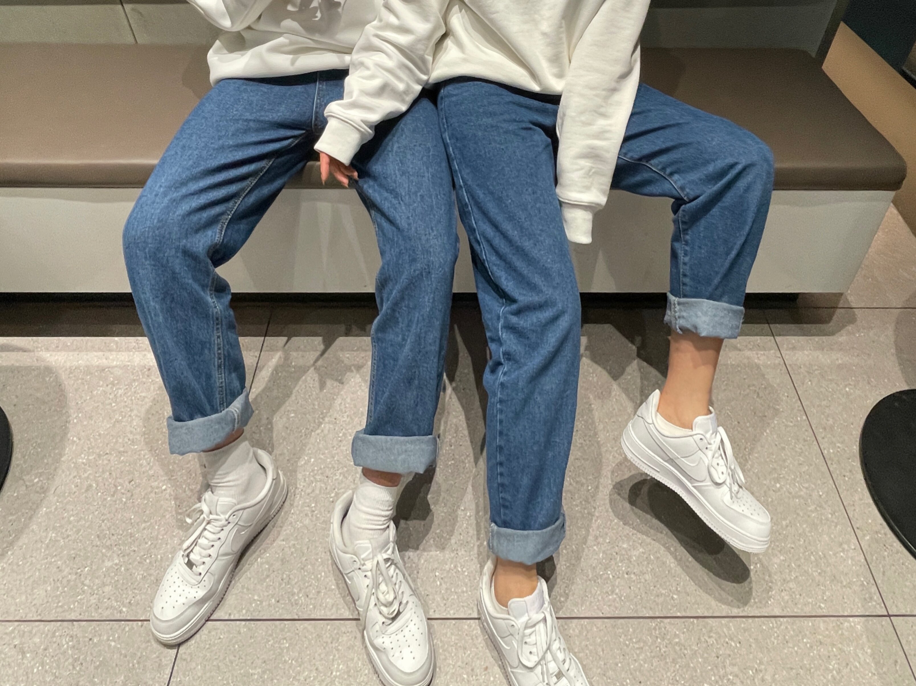 新款情侣牛仔裤ins复古水洗bf直筒长裤男女牛仔裤