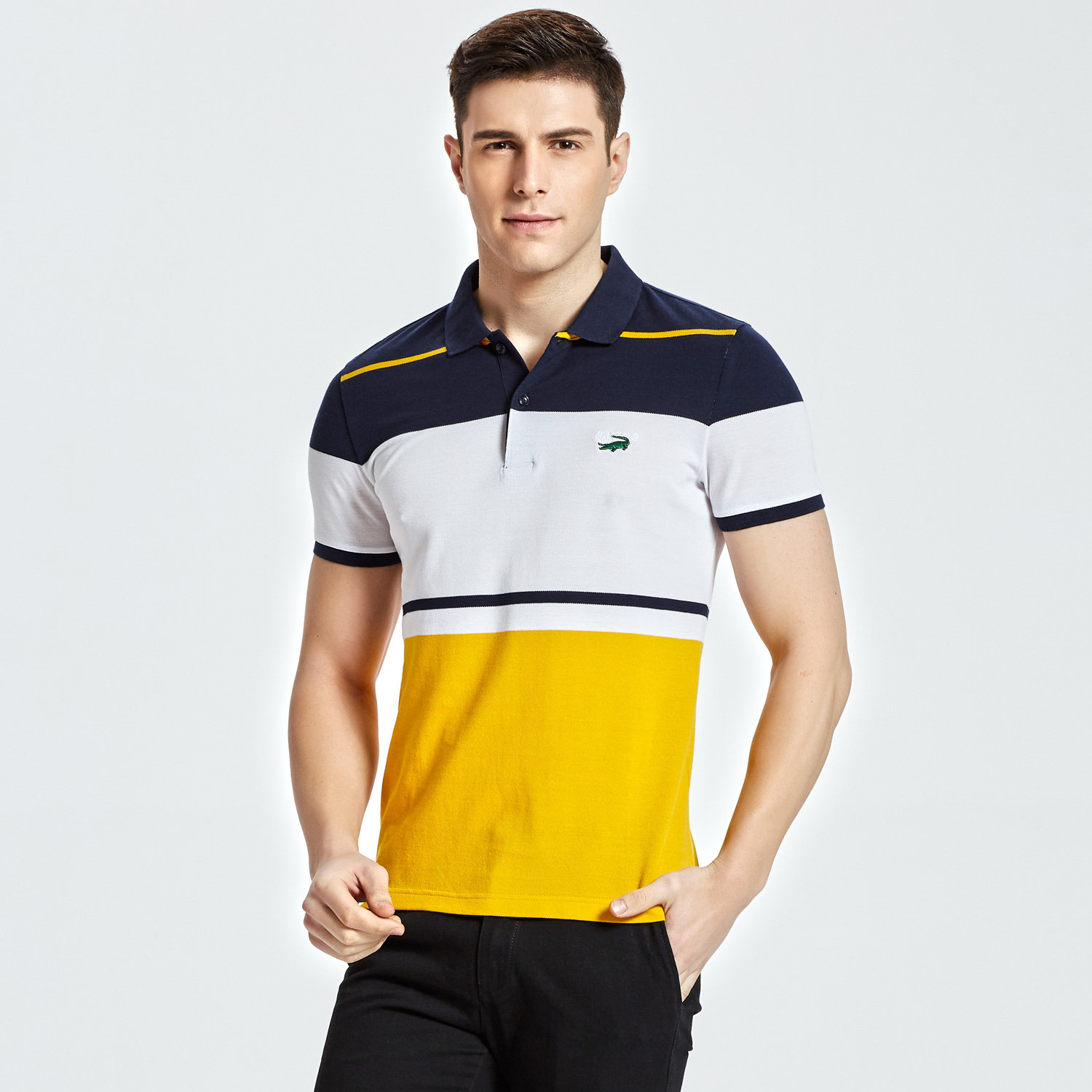 cartelo/卡帝乐鳄鱼男士时尚条纹t恤polo衫运动