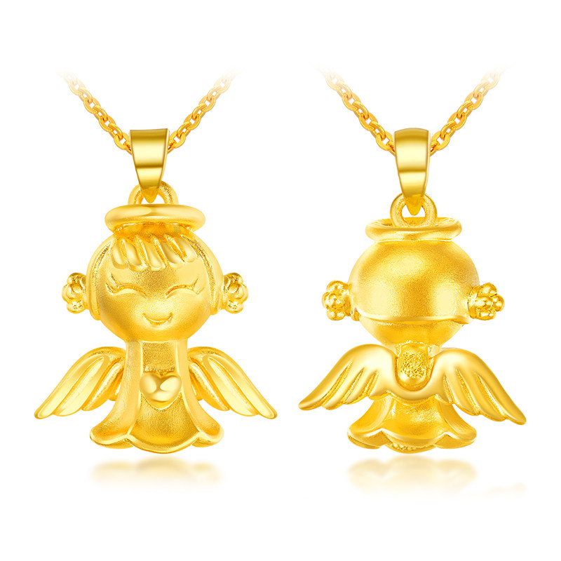 黄金永坤3d金福星宝宝吊坠足金小天使宝宝宝贝颈饰