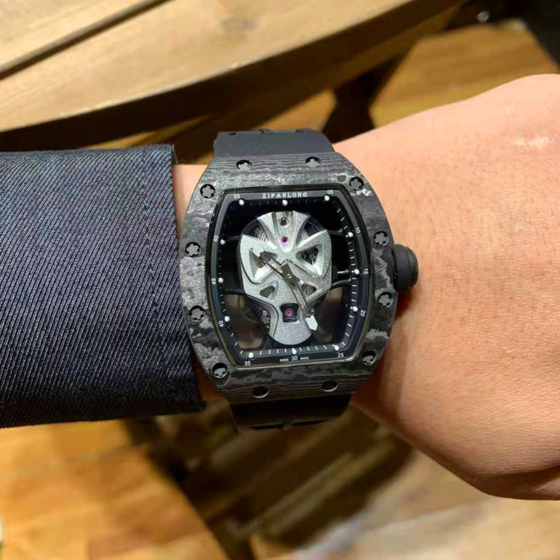 骷髅骨头手表男碳钎维夜光防水表盘个性全自动国产腕表