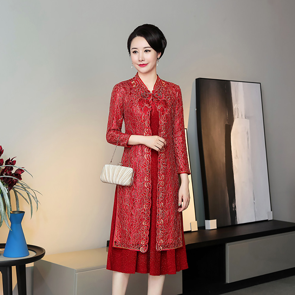 婚礼妈妈2020春装连衣裙套装喜婆婆高贵岳母女儿中老年女装