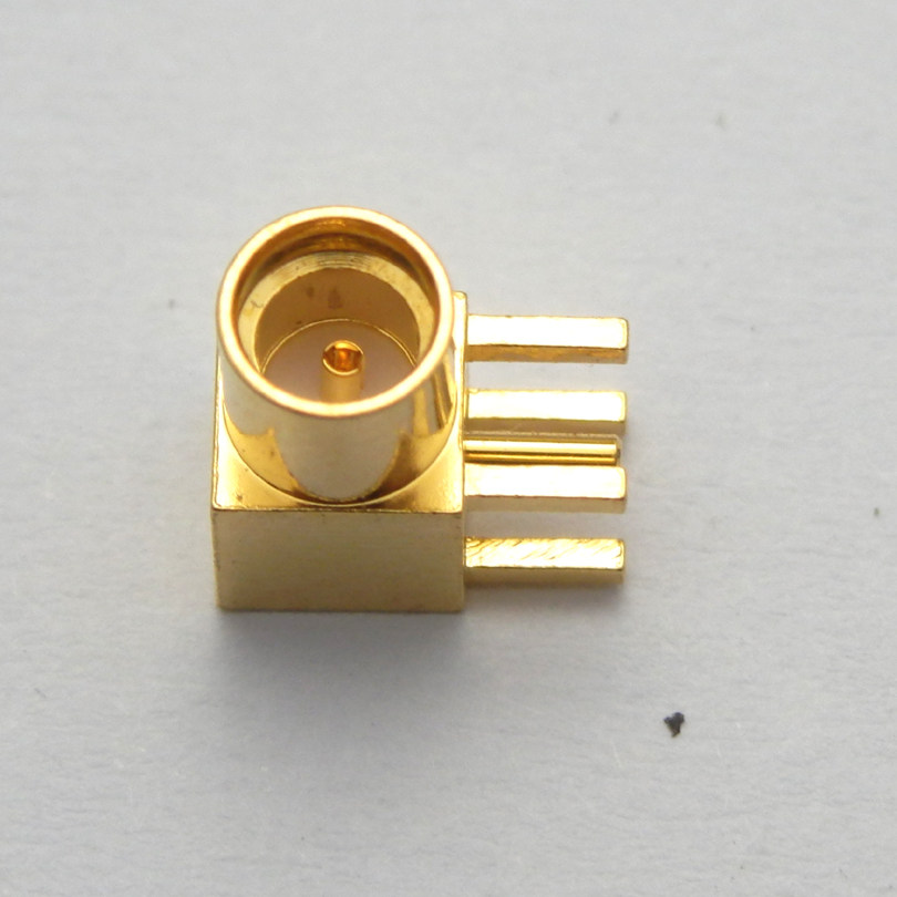 mmcxke弯焊板母座插座射频信号连接器方脚黄铜镀金连接器