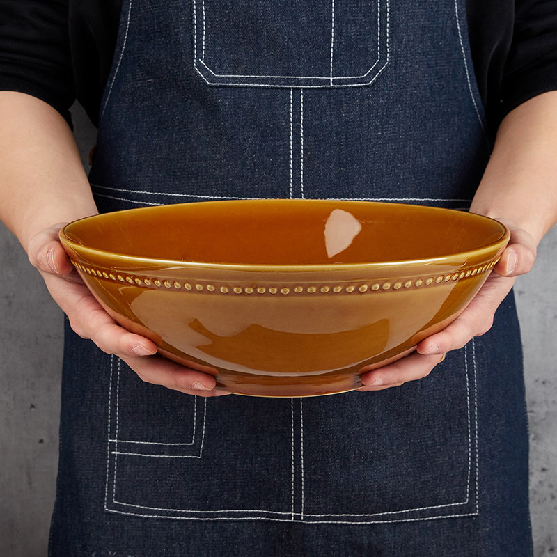 玉泉超大黄色料理大碗日式风格陶瓷家用大容量碗