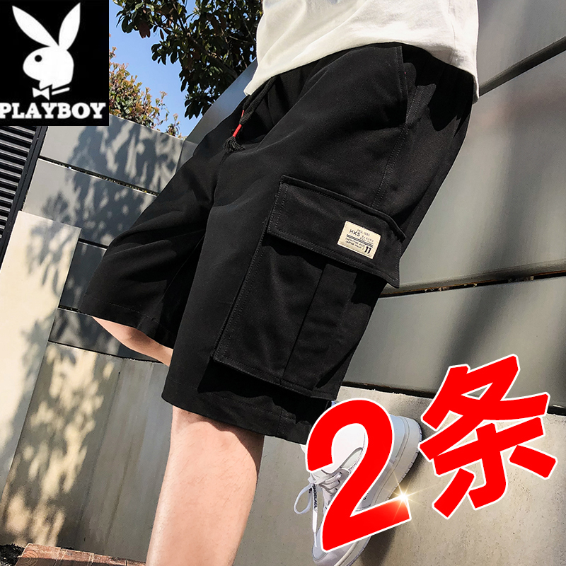 花花公子短裤男2022年夏季潮流五分工装马裤潮牌七分薄款休闲裤潮